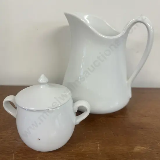 Pillivuyt Pitcher & Lidded Double Handled Sugar Bowl