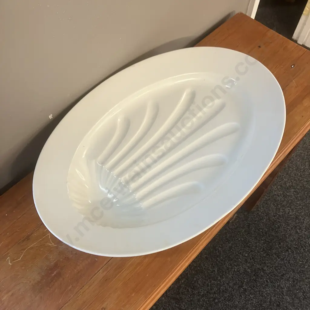 French Antique Large Oval Ironstone 'Gigot' Roast Footed Platter. 50.5 x 34cm Image 1++