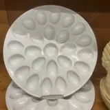 Vintage 1960s Moira Pottery England Sitting Hen On Nest Egg Basket & Pair of White Ceramic 34cm Deviled Egg Platters Image 1++