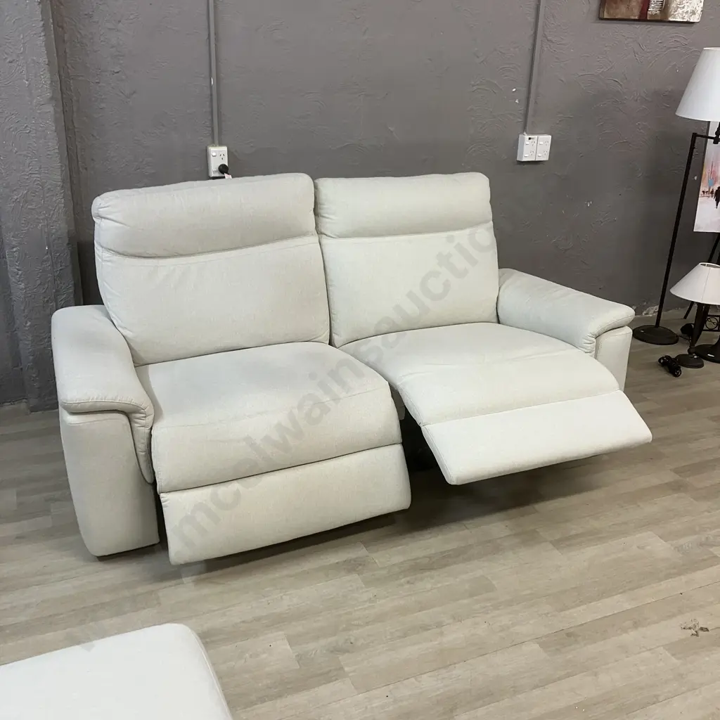 3 Seater Power Reclining Sofa with Left-Hand Facing Chaise With 2 Seater Power Reclining Sofa In Cream Coloured Fabric Image 1++