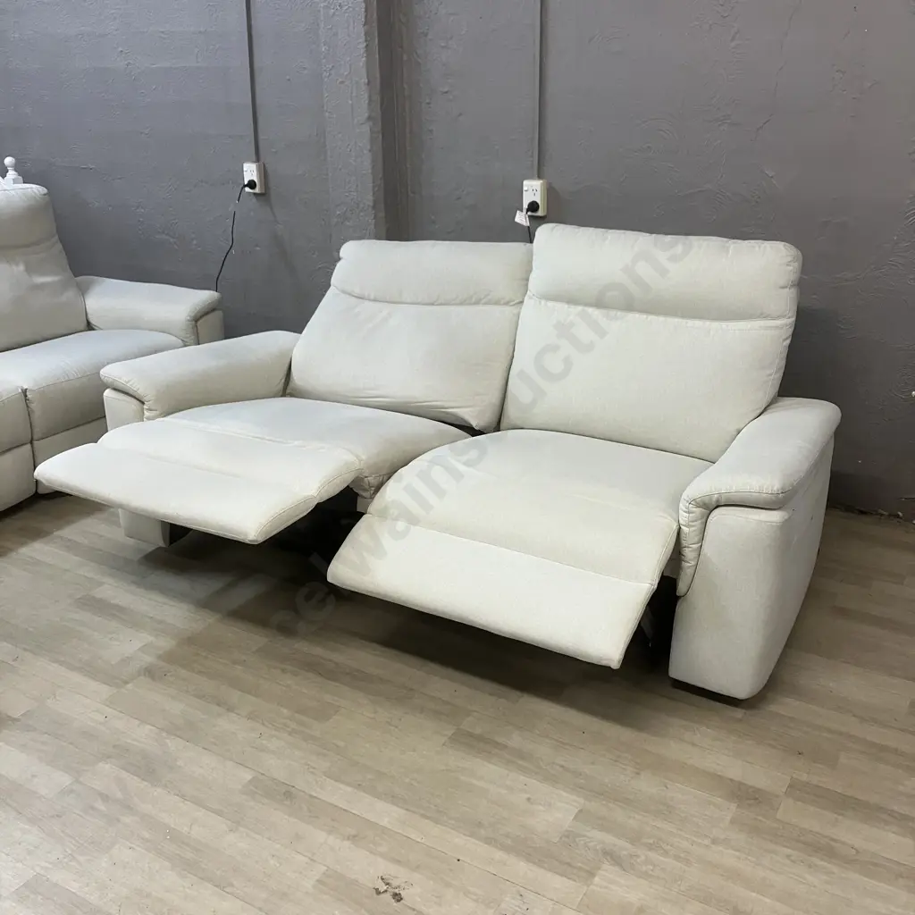 3 Seater Power Reclining Sofa with Left-Hand Facing Chaise With 2 Seater Power Reclining Sofa In Cream Coloured Fabric Image 1++