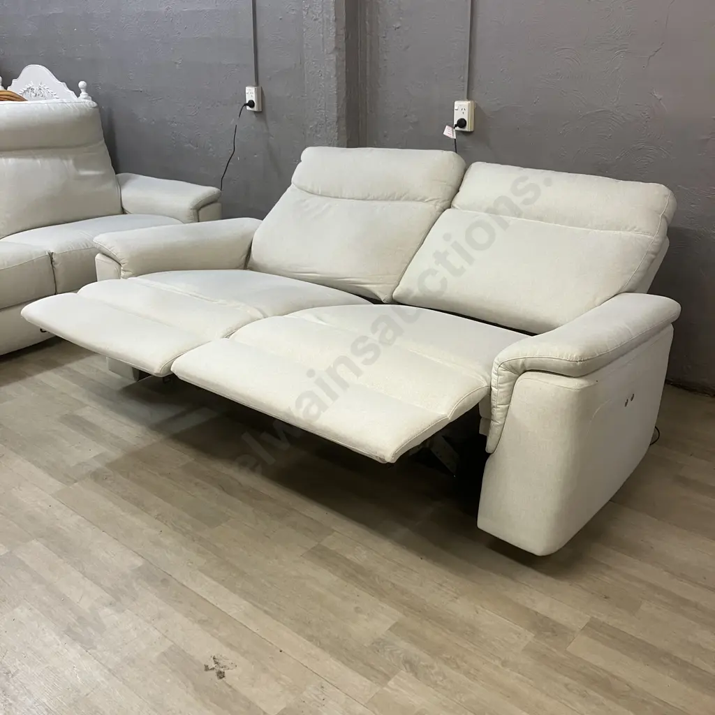 3 Seater Power Reclining Sofa with Left-Hand Facing Chaise With 2 Seater Power Reclining Sofa In Cream Coloured Fabric Image 1++