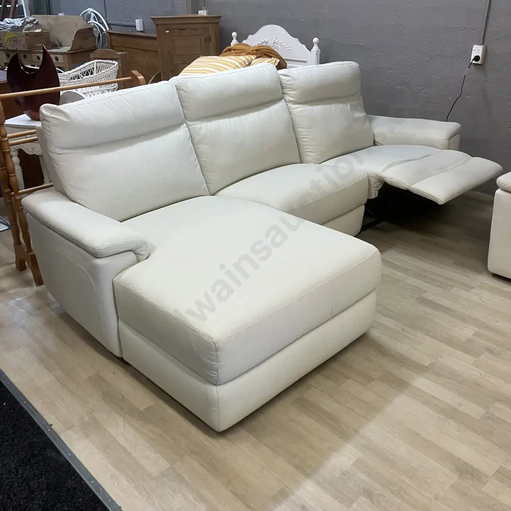 3 Seater Power Reclining Sofa with Left-Hand Facing Chaise With 2 Seater Power Reclining Sofa In Cream Coloured Fabric Image 1++