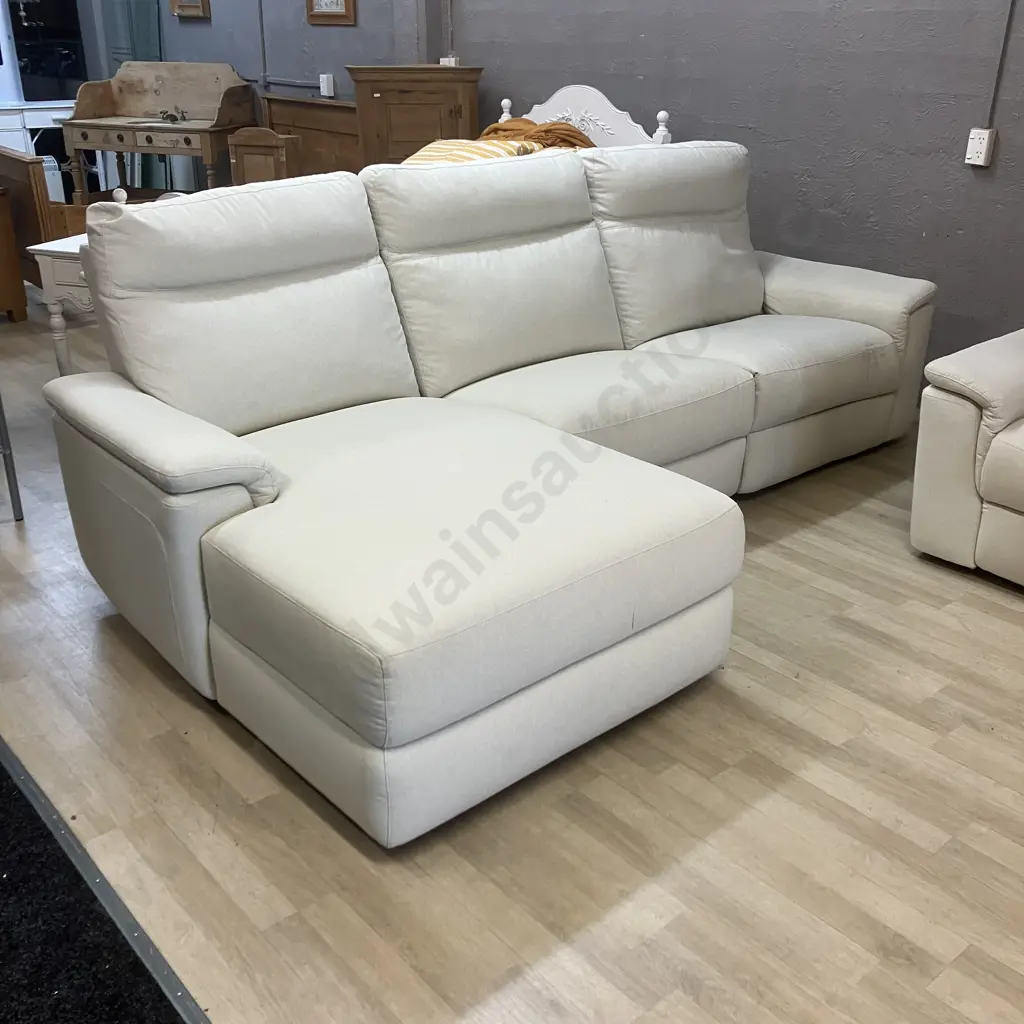 3 Seater Power Reclining Sofa with Left-Hand Facing Chaise With 2 Seater Power Reclining Sofa In Cream Coloured Fabric Image 1++