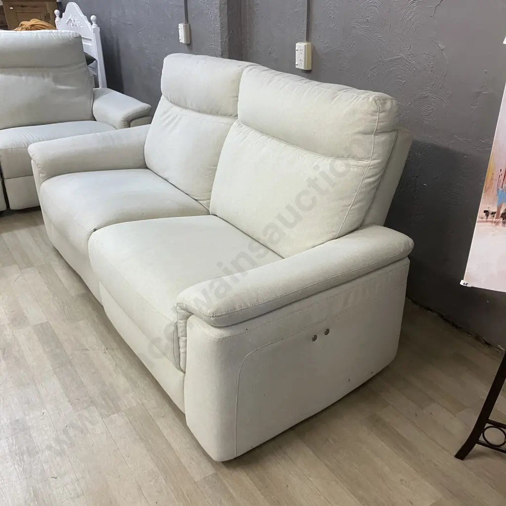 3 Seater Power Reclining Sofa with Left-Hand Facing Chaise With 2 Seater Power Reclining Sofa In Cream Coloured Fabric Image 1++