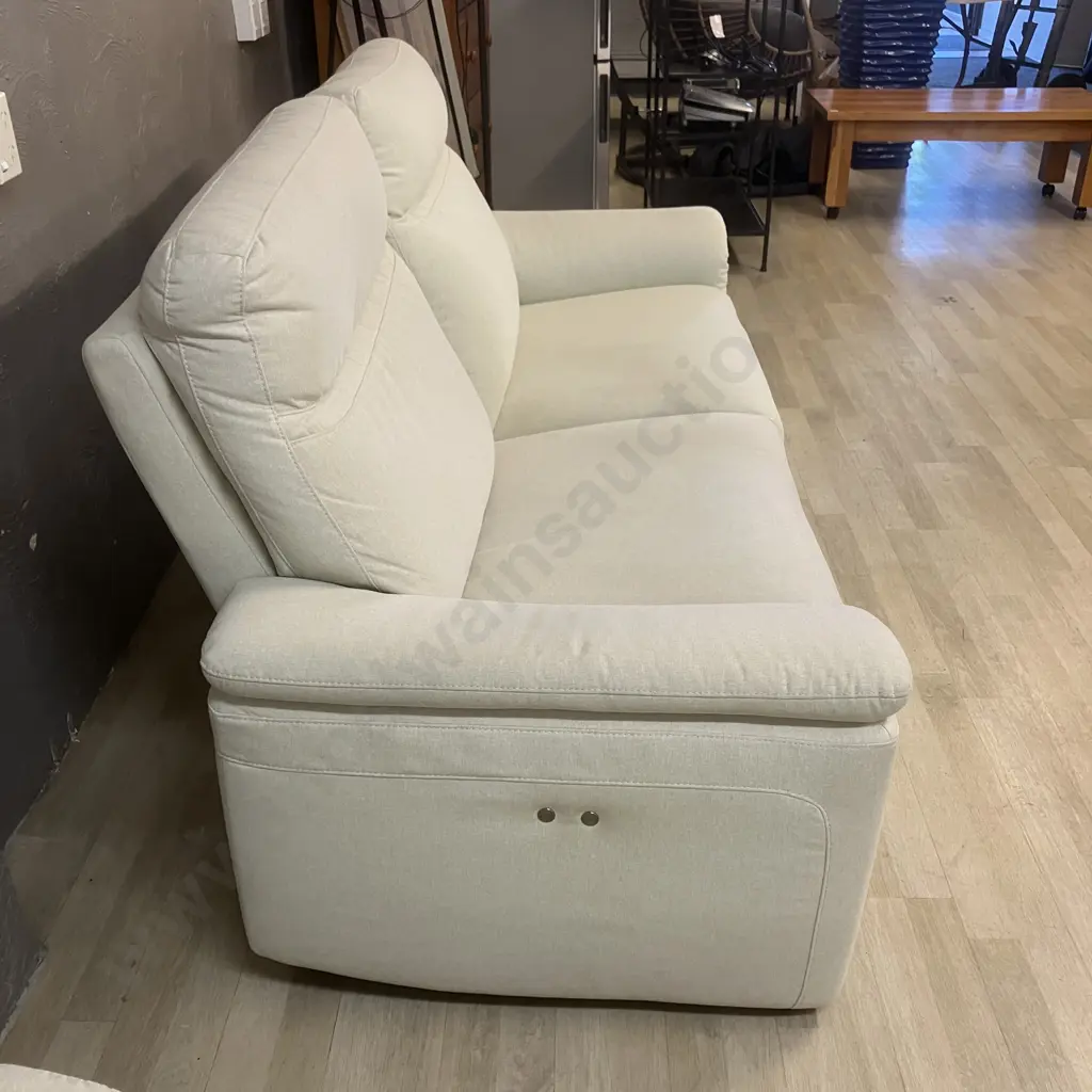 3 Seater Power Reclining Sofa with Left-Hand Facing Chaise With 2 Seater Power Reclining Sofa In Cream Coloured Fabric Image 1++