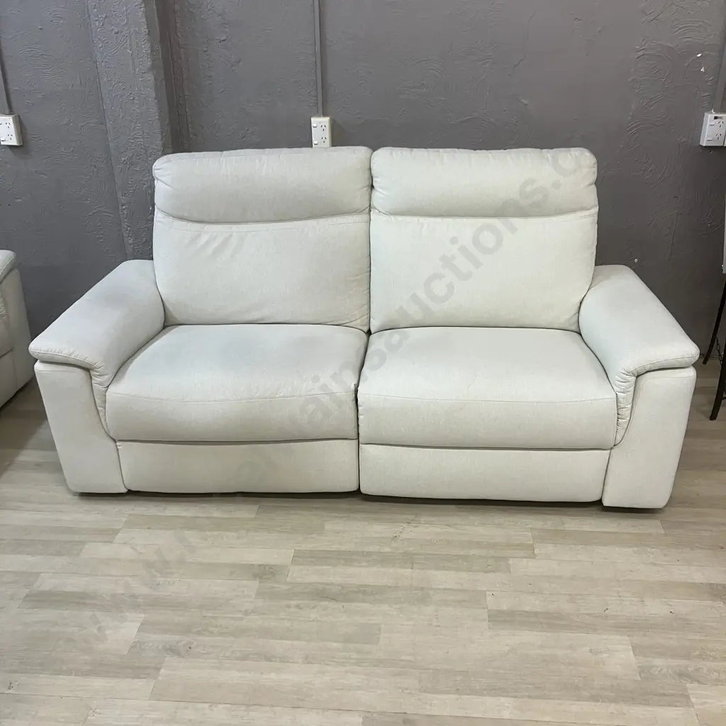 3 Seater Power Reclining Sofa with Left-Hand Facing Chaise With 2 Seater Power Reclining Sofa In Cream Coloured Fabric Image 1++