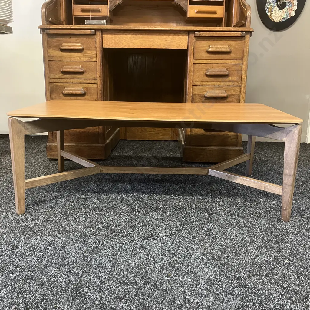 Mid Century Style Rectangular Coffee Table, Oak Base With Wood Effect Top. H39 W110 D60cm Image 1++