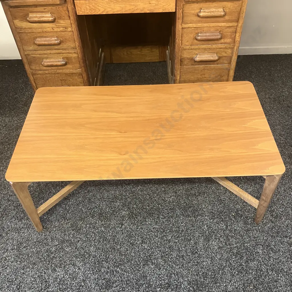 Mid Century Style Rectangular Coffee Table, Oak Base With Wood Effect Top. H39 W110 D60cm Image 1++