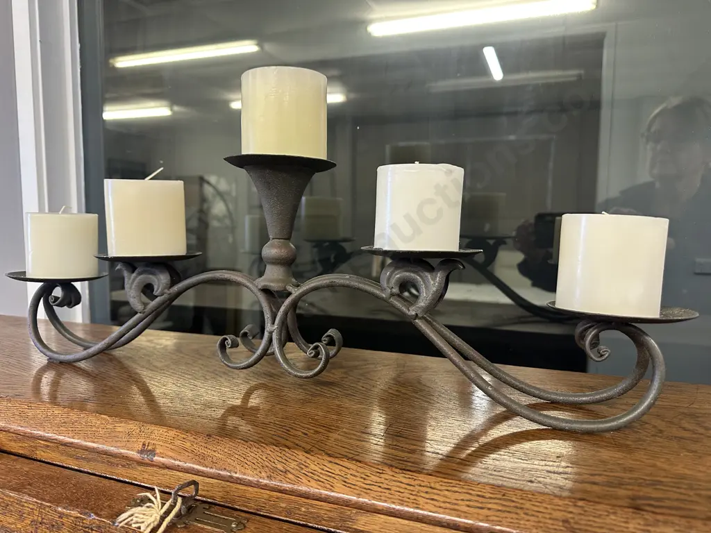 Five Candle Candlebra With Candles. L63cm Image 1++