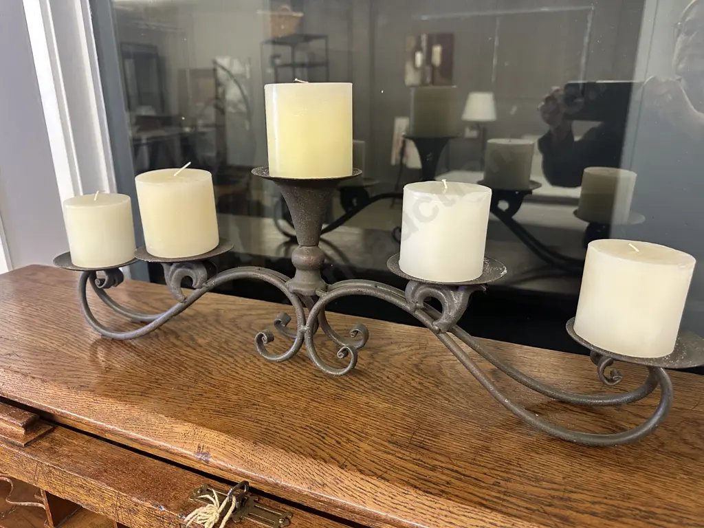 Five Candle Candlebra With Candles. L63cm Image 1++