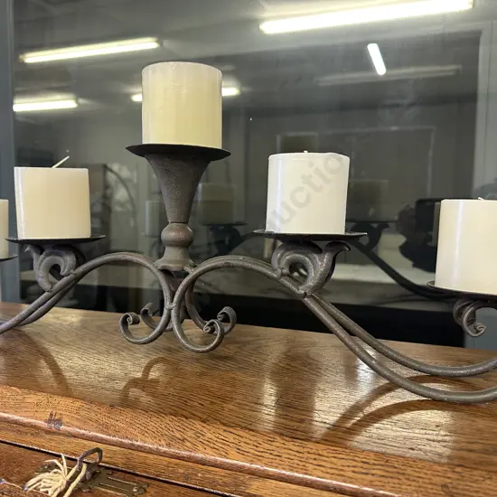 Five Candle Candlebra With Candles. L63cm