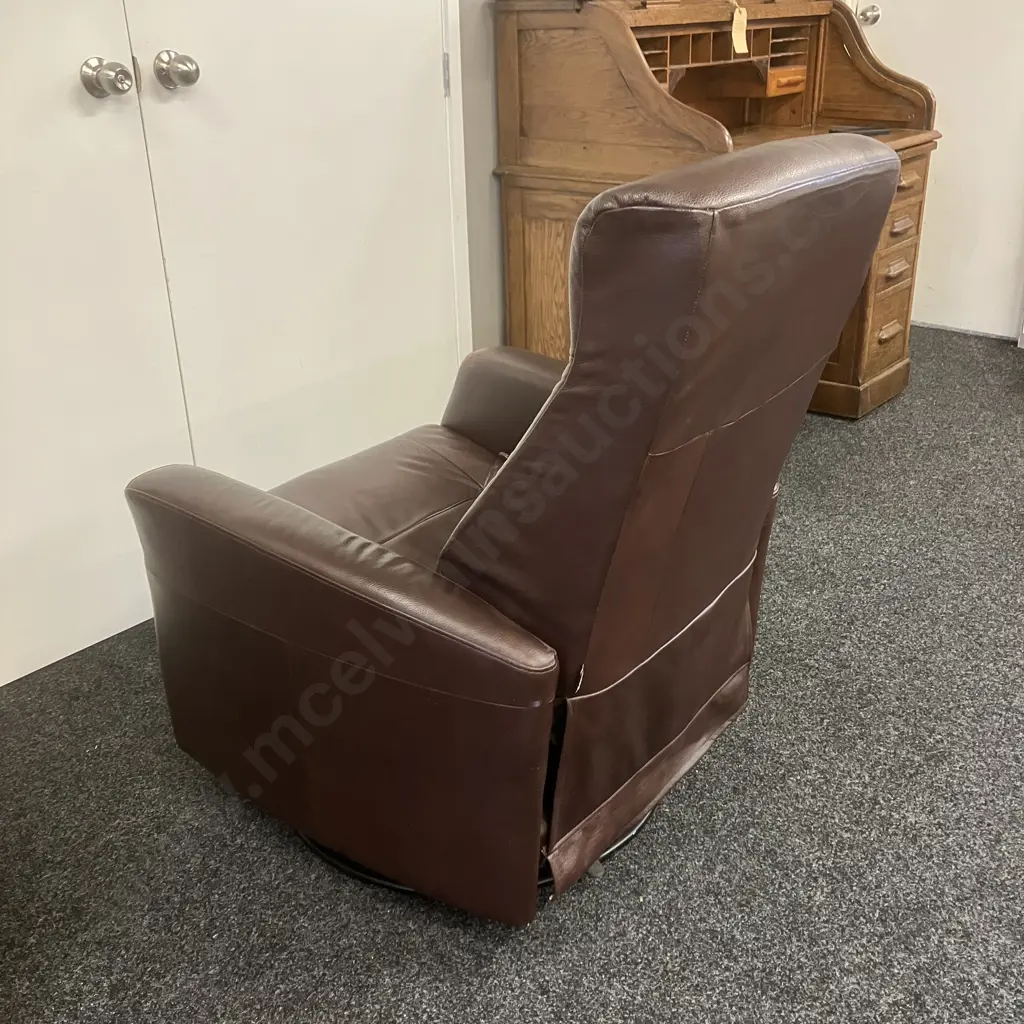 IMG Norway Brown Leather Manual Swivel Rocker Recliner (As Found Condition) Image 1++