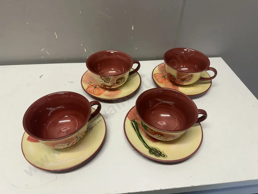 Living Art A LA CARTE Large Cups & Saucers x4 With Soup Recipes On  Image 1++