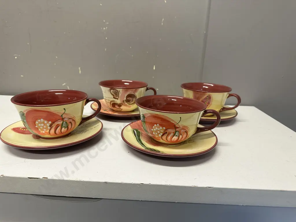 Living Art A LA CARTE Large Cups & Saucers x4 With Soup Recipes On  Image 1++