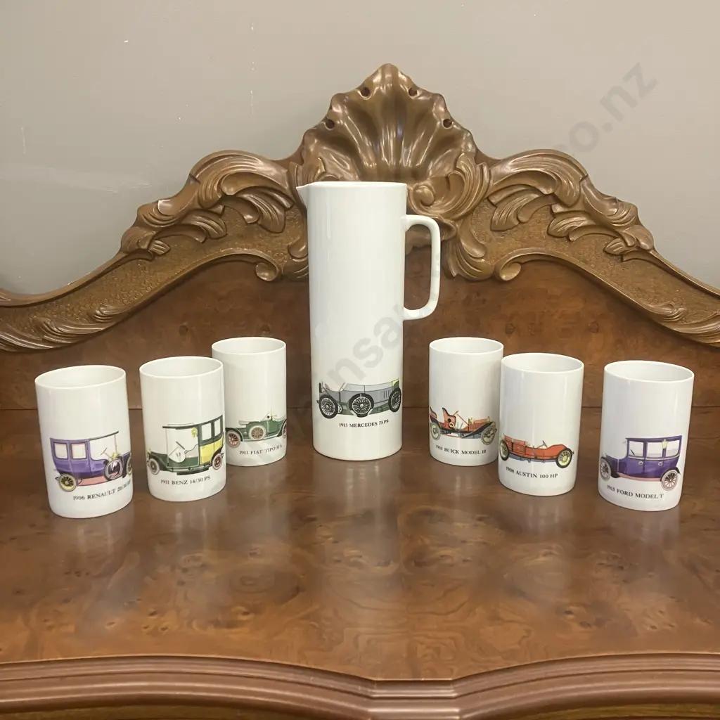 Mid Century Thomas Rosenthal Germany 1916 Mercedes 27.5cm Jug With 6 Assorted Classic Car Mugs Image 1++