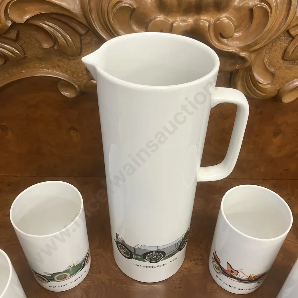 Mid Century Thomas Rosenthal Germany 1916 Mercedes 27.5cm Jug With 6 Assorted Classic Car Mugs Image 1++