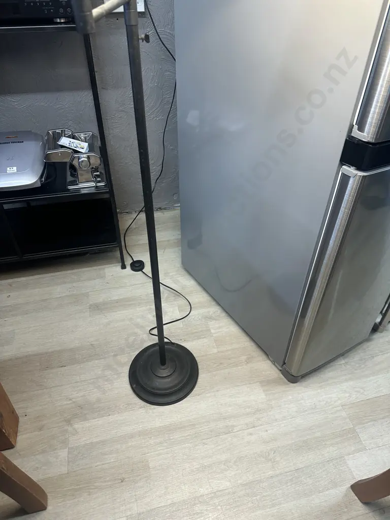 Swing Arm Floor Lamp With Cream Shade & Adjustable Heights H147cm. Image 1++