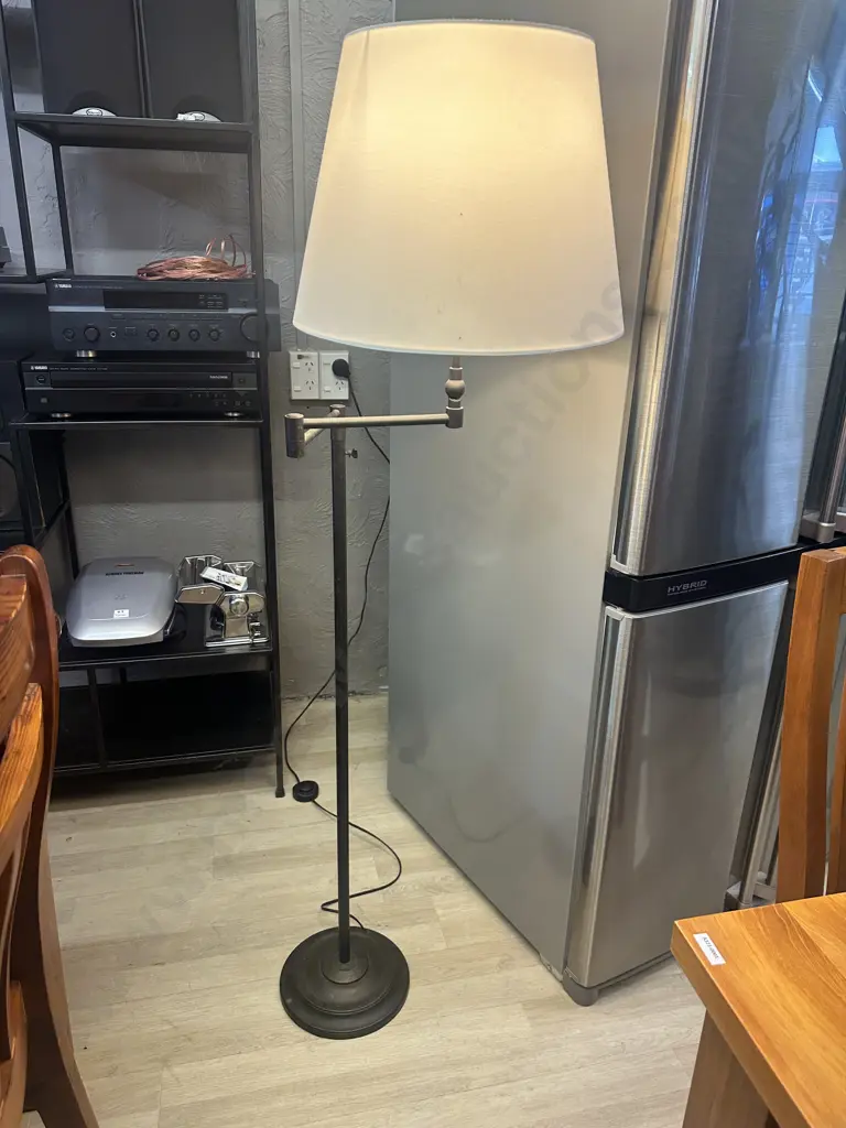 Swing Arm Floor Lamp With Cream Shade & Adjustable Heights H147cm. Image 1++
