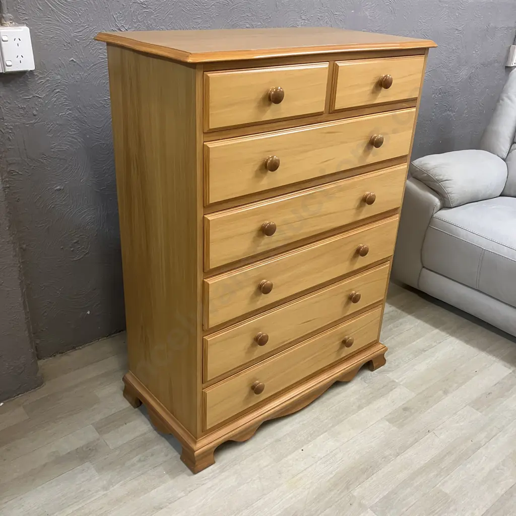 DA Lewis (ChCh) Rimu 7 Drawer Scotch Chest, Knob Handles. H119.5 W90 D46cm Image 1++