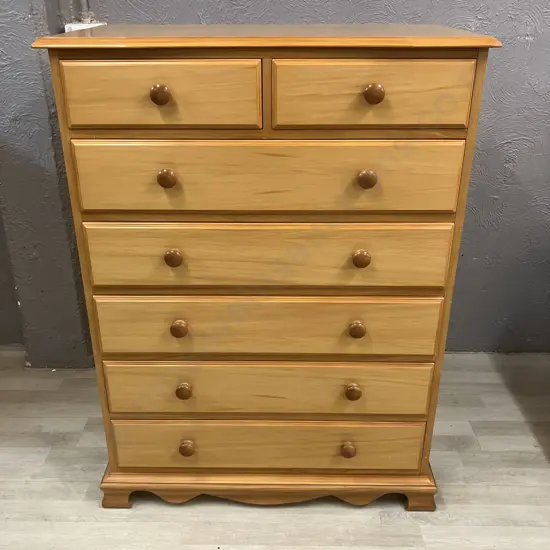 DA Lewis (ChCh) Rimu 7 Drawer Scotch Chest, Knob Handles. H119.5 W90 D46cm
