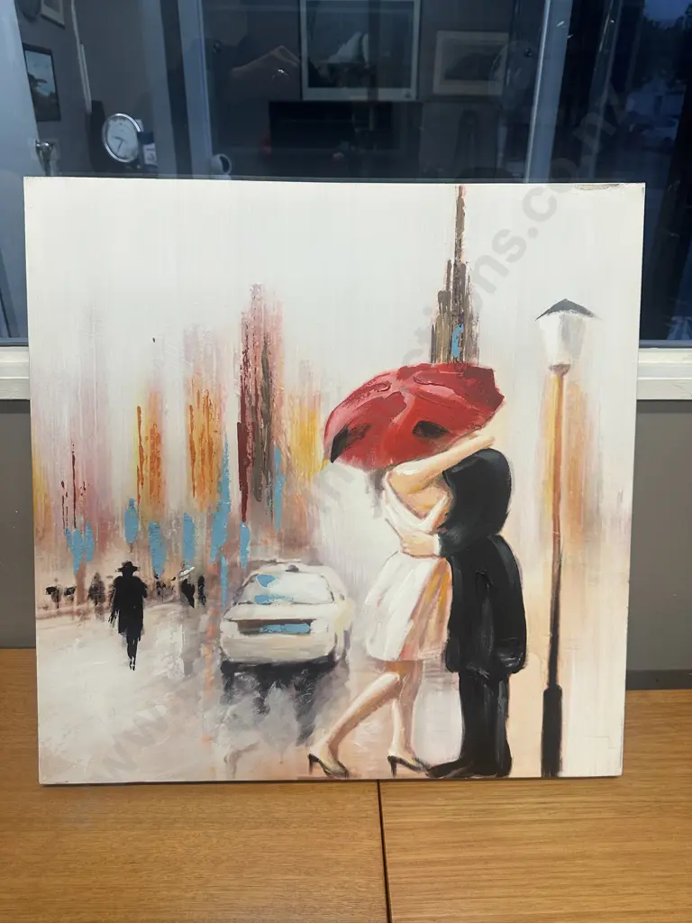 Picture On Canvas 'Lovers Stolen Kiss In Rain' 60x60cm Image 1++