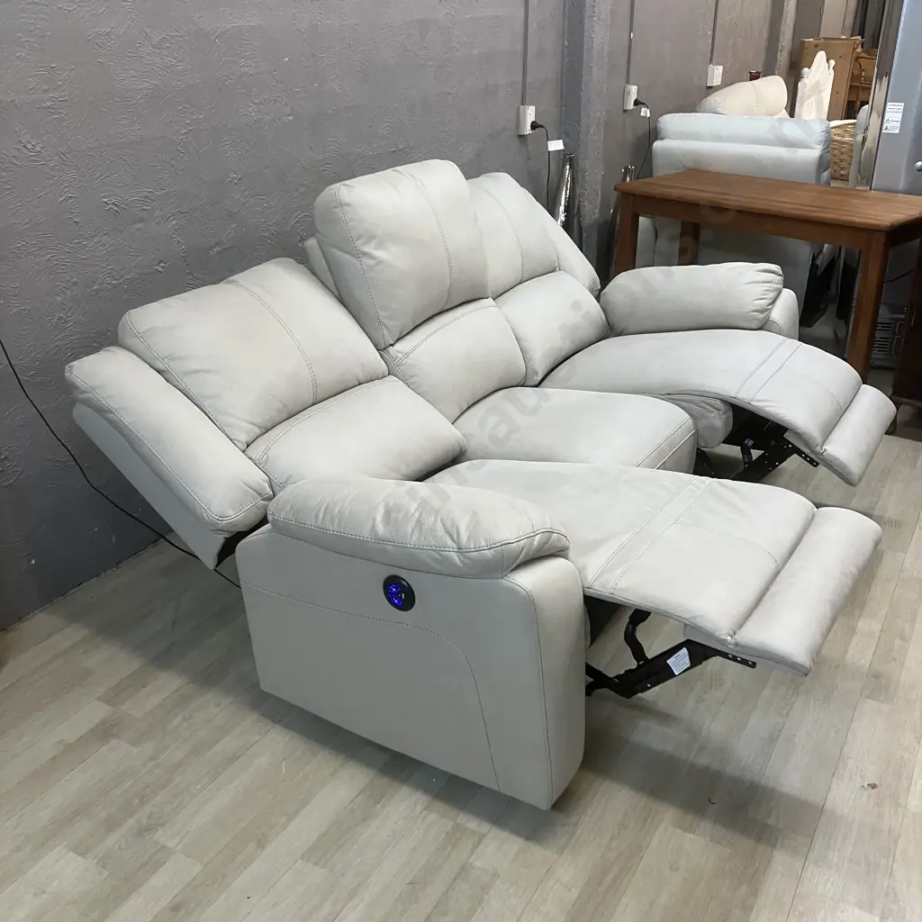 Cream Leatherette 3 Seater Power Recliner Sofa With 2 x USB Charging Ports Image 1++