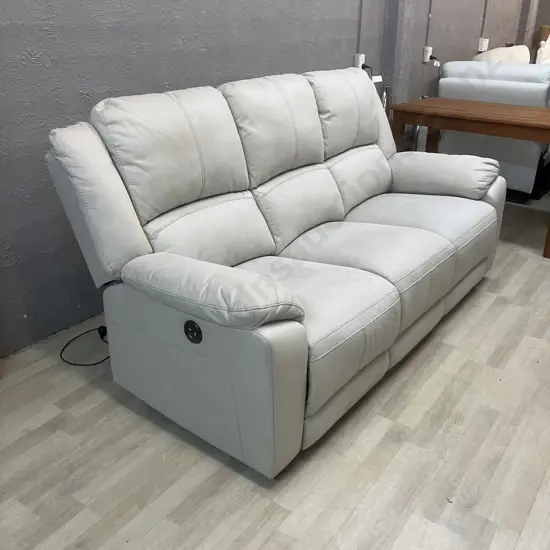 Cream Leatherette 3 Seater Power Recliner Sofa With 2 x USB Charging Ports