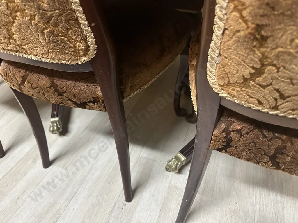Mahogany & Marquetry Detailed Oval Extension Dining Table With 8 Dining Chairs Including 2 Carver Image 1++