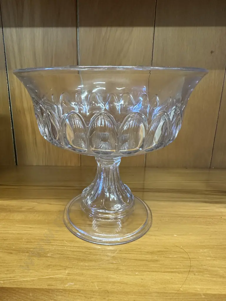 Footed Glass Compote Bowl, Clear Pedestal. H18cm Image 1++