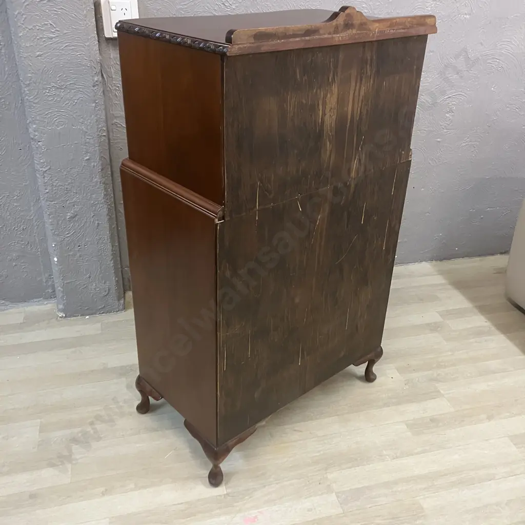 Queen Anne Style 7 Drawer Chest On Chest Unit, Cabriole Legs, Ornate Metal Drop Drawer Pills. H125 W69 D44cm Image 1++