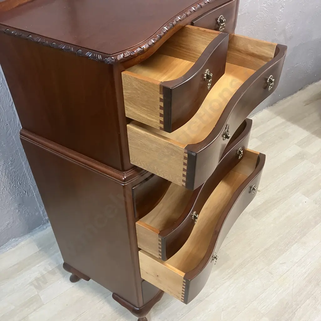 Queen Anne Style 7 Drawer Chest On Chest Unit, Cabriole Legs, Ornate Metal Drop Drawer Pills. H125 W69 D44cm Image 1++