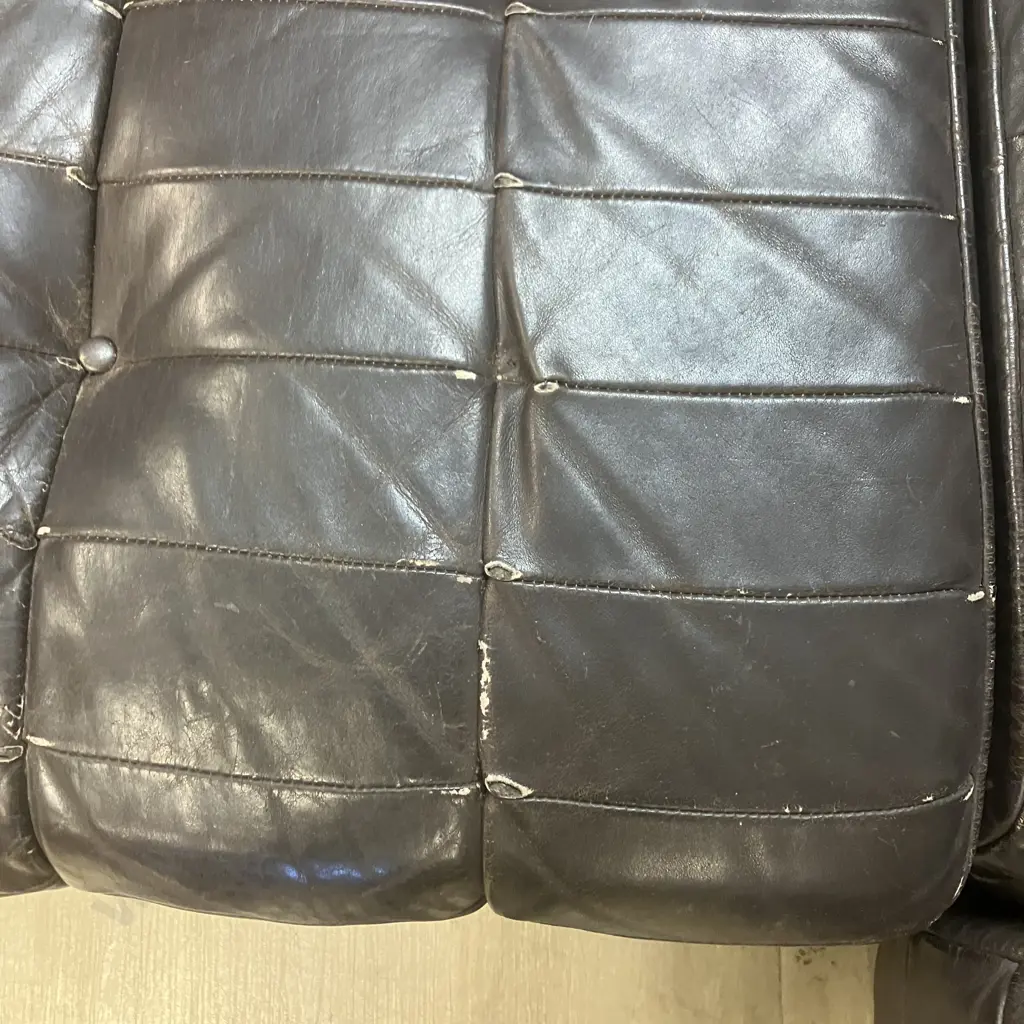 Vintage Button Back Chocolate Brown Leather Corner Couch With Turned Wooden Feet, Modular, 5 Piece. 250 x 250cm Image 1++