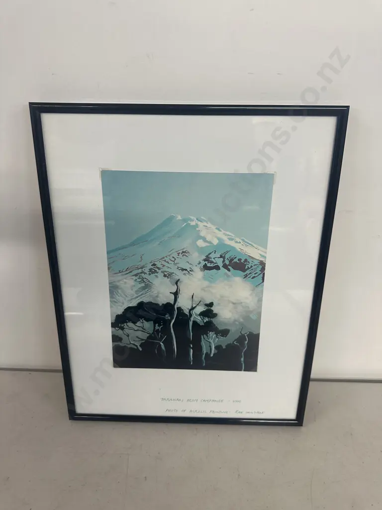 Framed Photo Of Acrylic Painting - Rae Vanthof Taranaki From Camphouse 2000. 37 x 29cm Image 1++