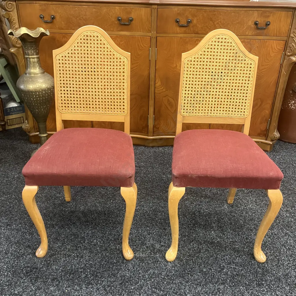 Pair of Vintage Cane Filled Bedroom Chairs. H82cm Image 1++