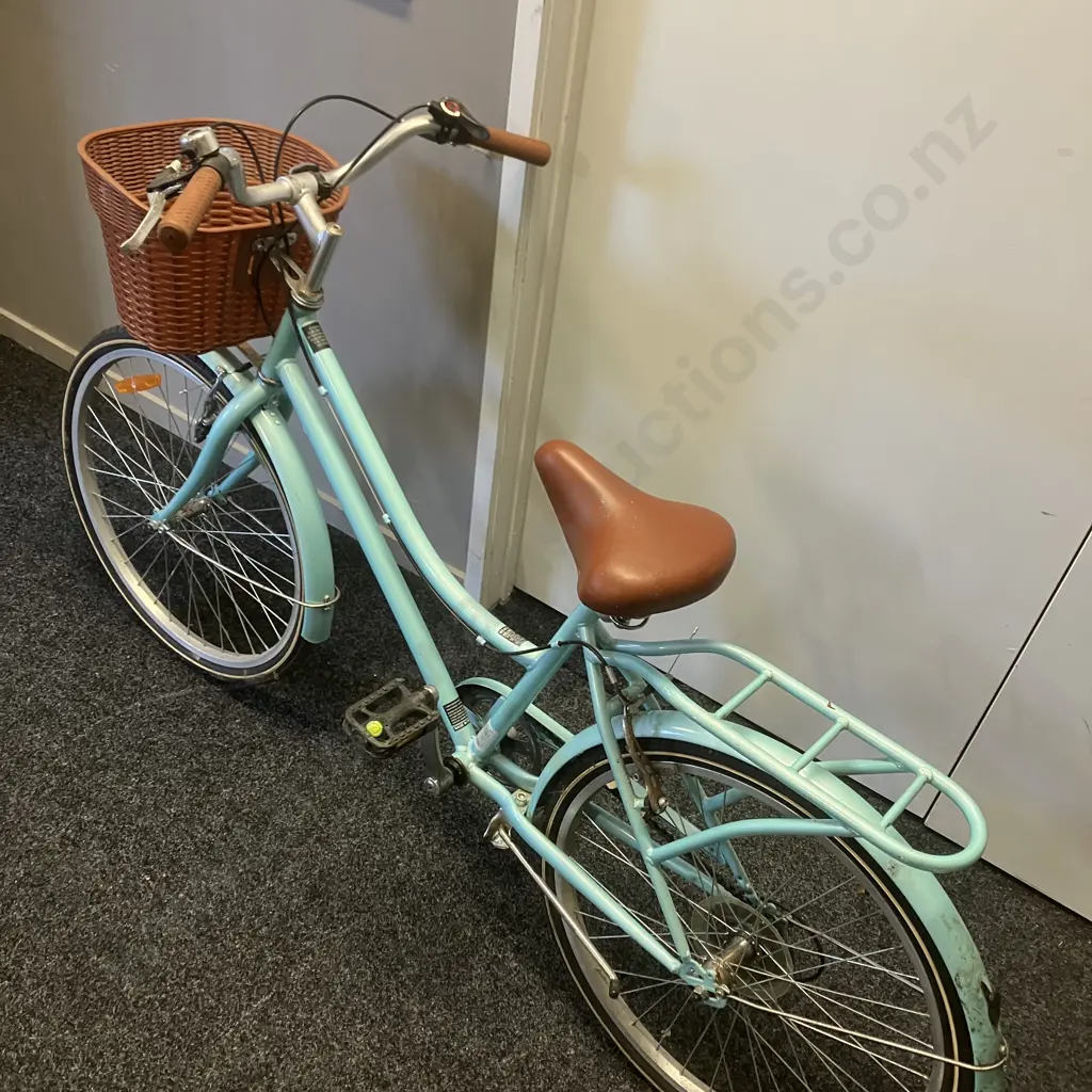 Teal Blue Paris Vintage Cruiser Ladies Bike With Basket Image 1++