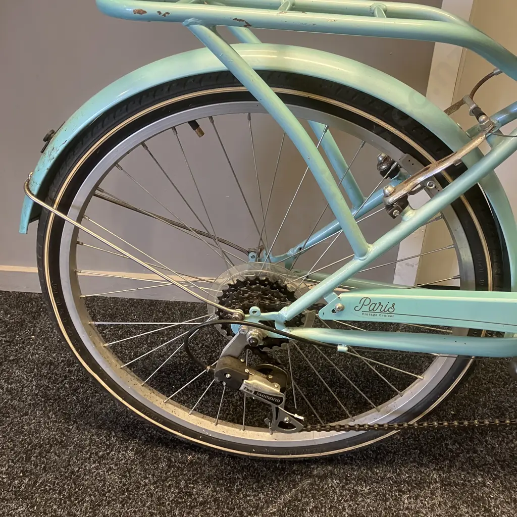 Teal Blue Paris Vintage Cruiser Ladies Bike With Basket Image 1++