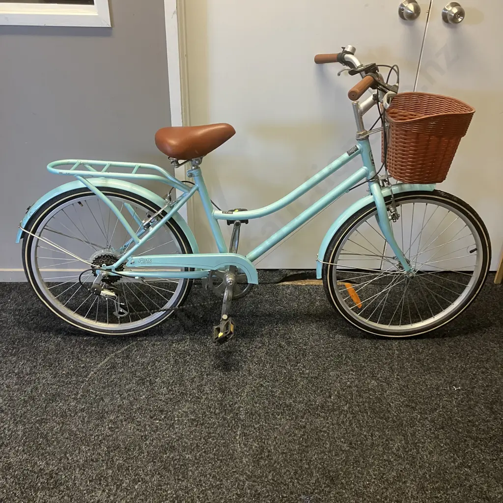 Teal Blue Paris Vintage Cruiser Ladies Bike With Basket Image 1++