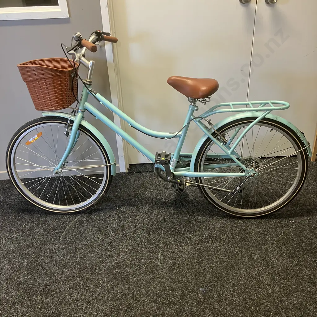 Teal Blue Paris Vintage Cruiser Ladies Bike With Basket Image 1++