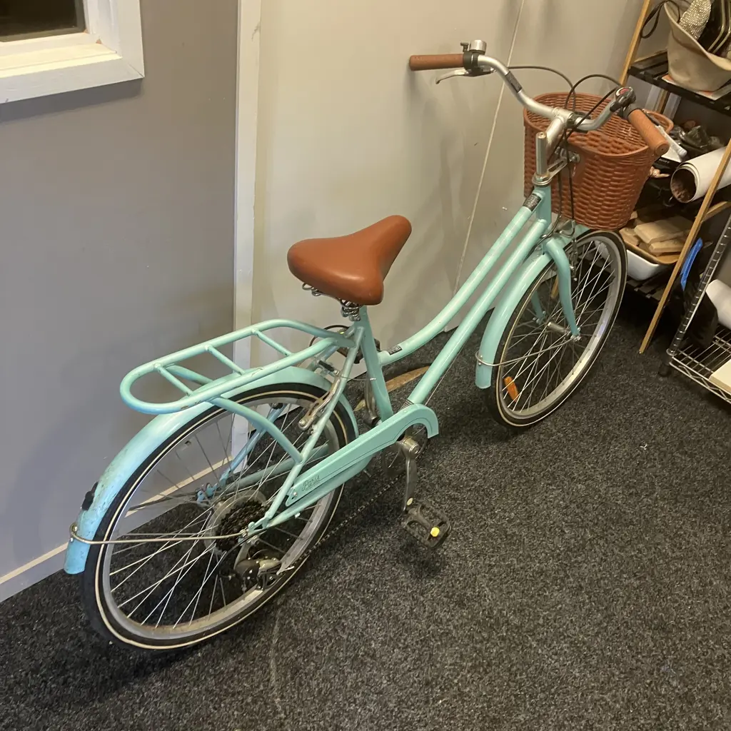 Teal Blue Paris Vintage Cruiser Ladies Bike With Basket Image 1++
