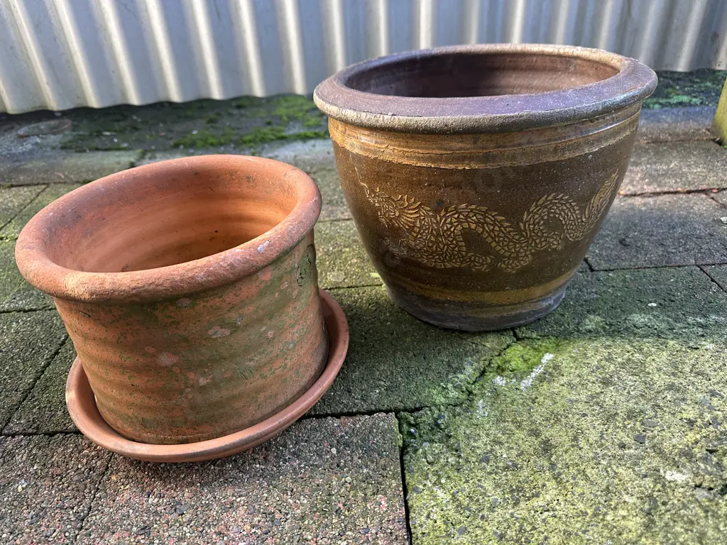 Chinese Dragon Planter Pot With Terracotta Pot & Under Plate Image 1++