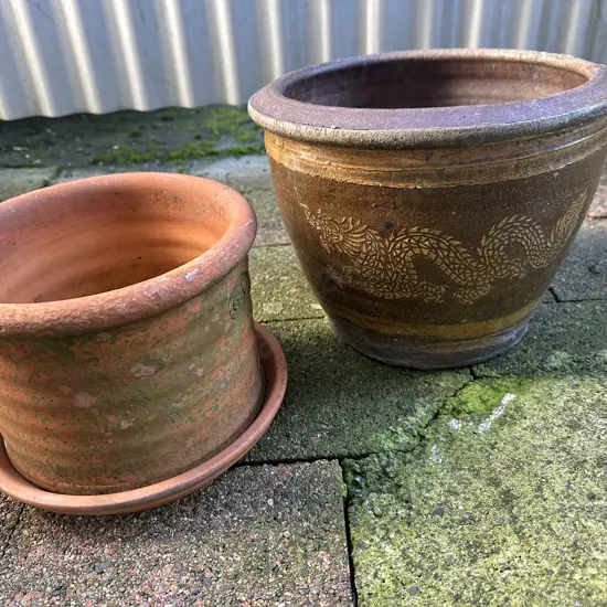 Chinese Dragon Planter Pot With Terracotta Pot & Under Plate