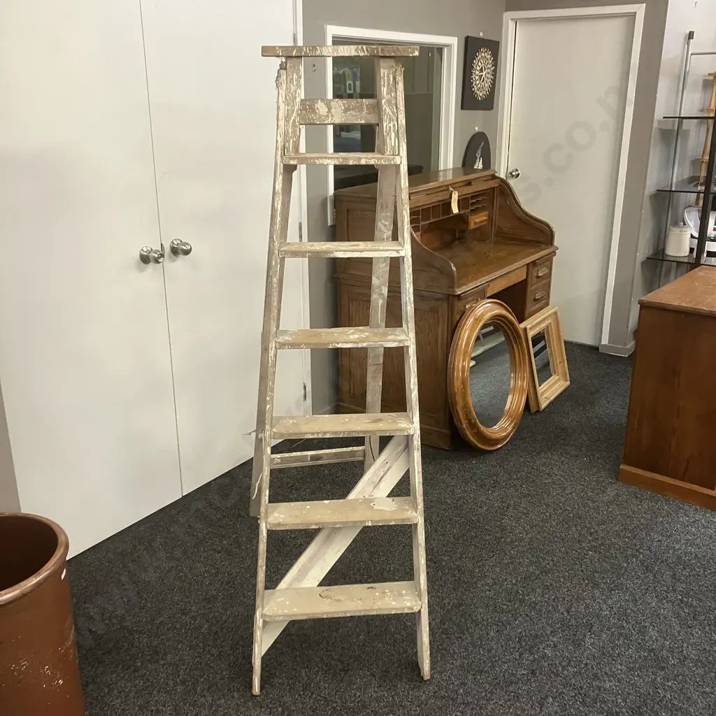 Vintage Wooden Stepladder. 175cm Image 1++