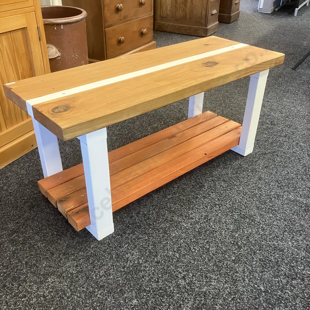 Wooden Bench Seat With Under Shelf. H50 W110 D42cm Image 1++