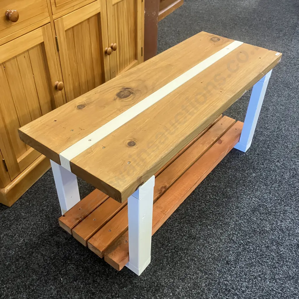 Wooden Bench Seat With Under Shelf. H50 W110 D42cm Image 1++