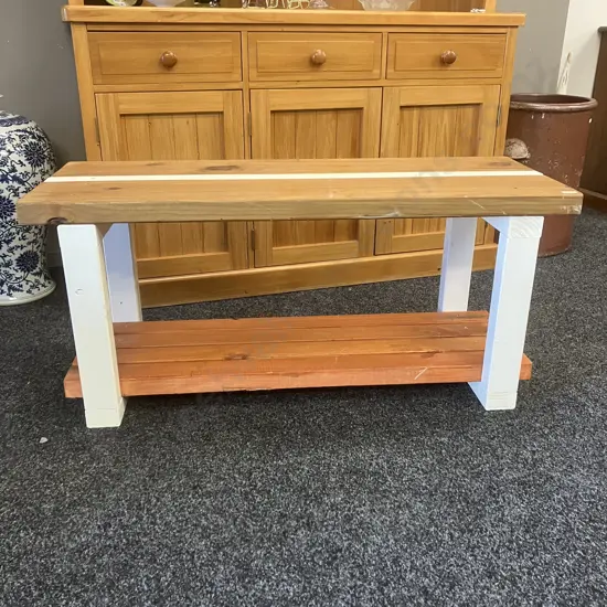 Wooden Bench Seat With Under Shelf. H50 W110 D42cm