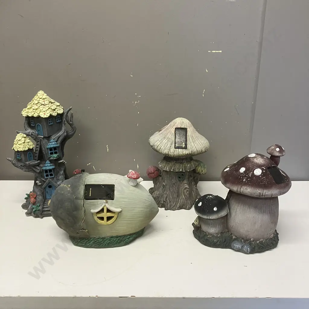 Four Assorted Fairy House Garden Ornaments (As Found) Heights 18 to 32cm Image 1++