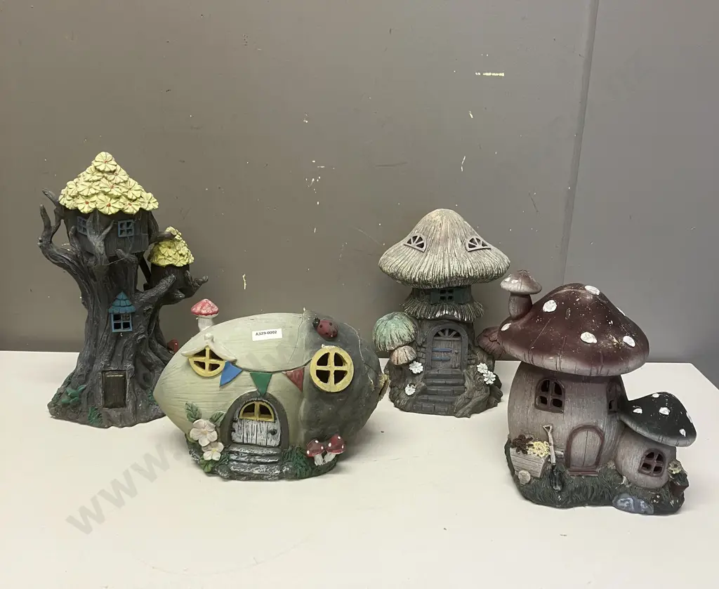 Four Assorted Fairy House Garden Ornaments (As Found) Heights 18 to 32cm Image 1++