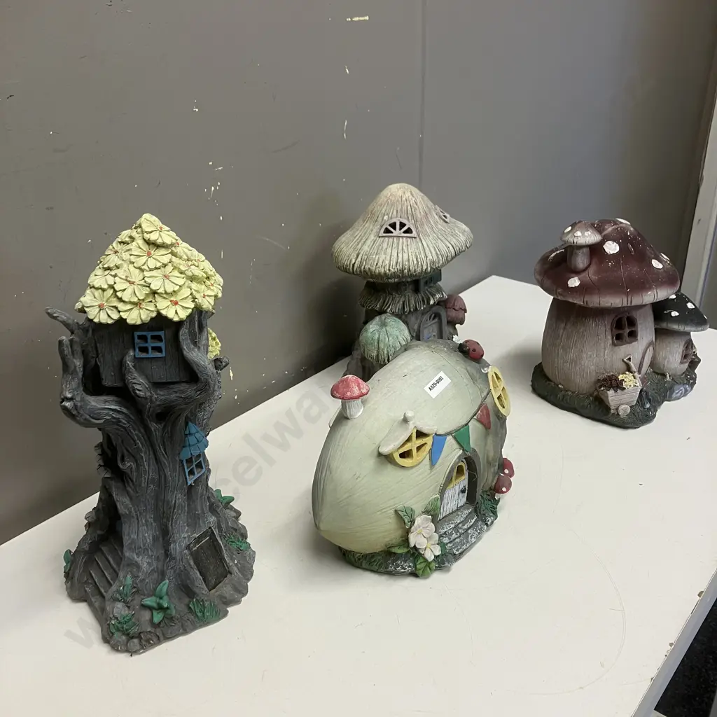 Four Assorted Fairy House Garden Ornaments (As Found) Heights 18 to 32cm Image 1++