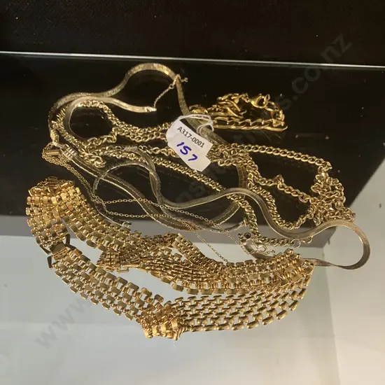 Selection Of Gold Coloured Costume Jewellery Including Necklaces & Bracelets